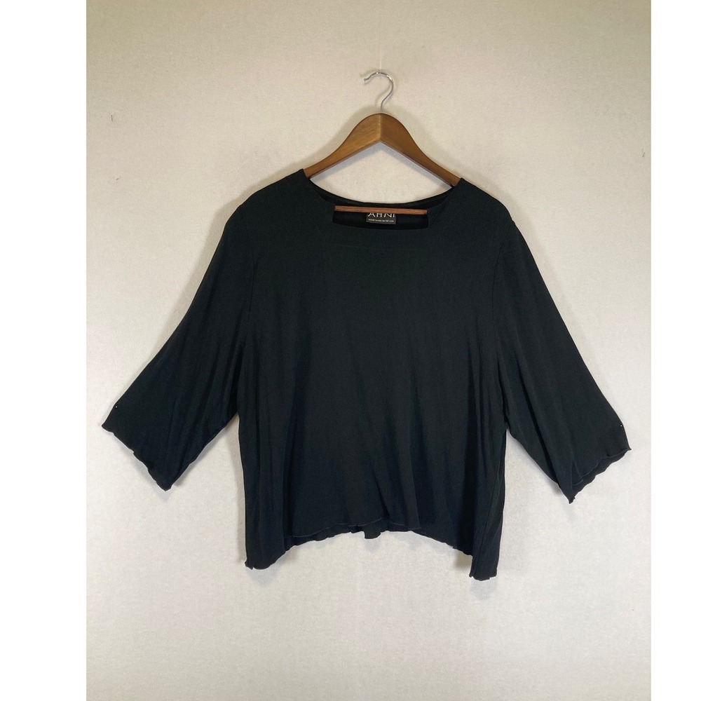 Minimalist AHNI Women Size 3 (XL) Black Rayon Scoop Neck Boxy Top USA Made‎